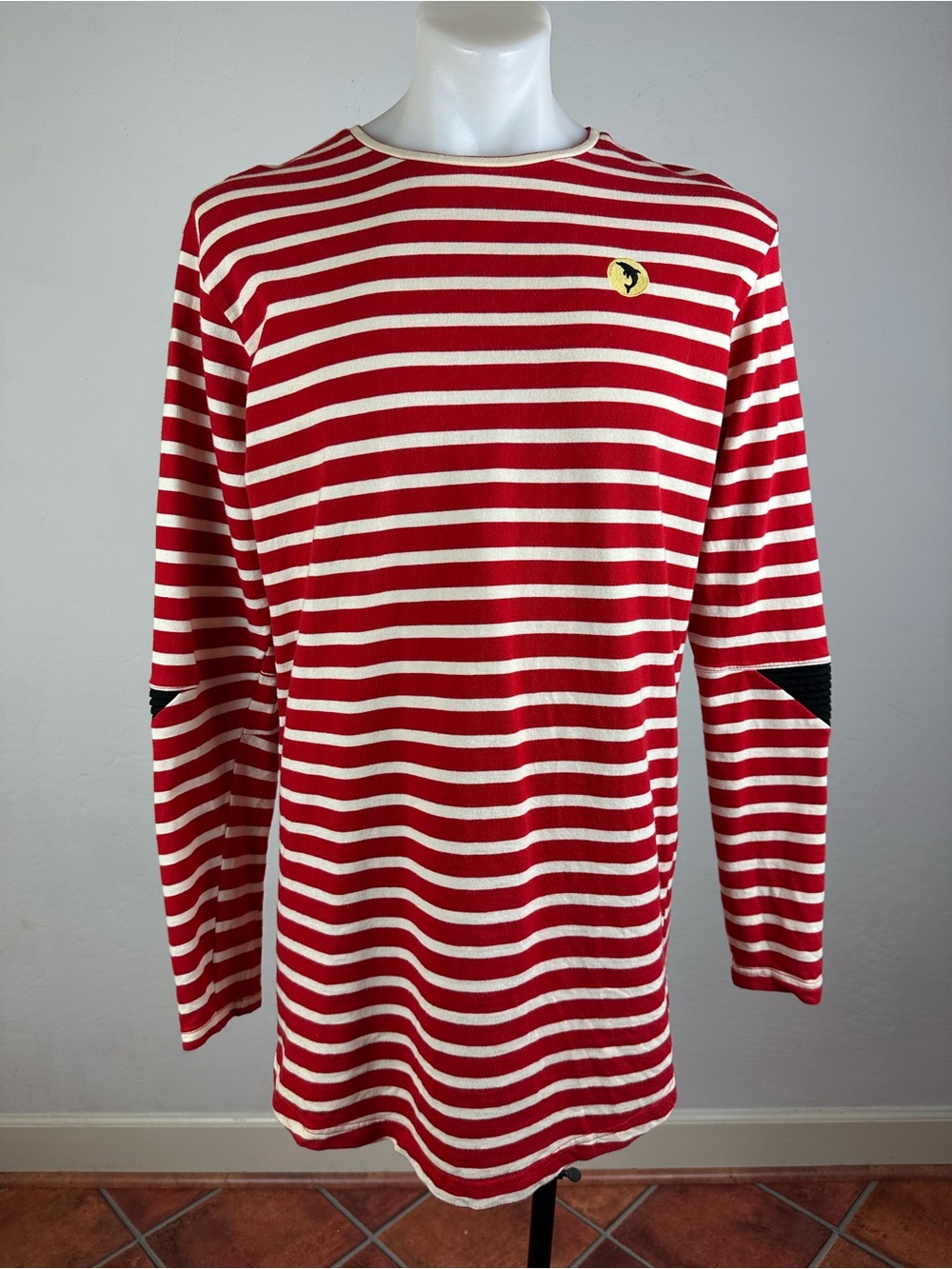 Pink Dolphin Y2K Red and White Striped Crew Tee